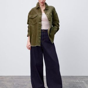 Corduroy Overshirt with Frayed Hem